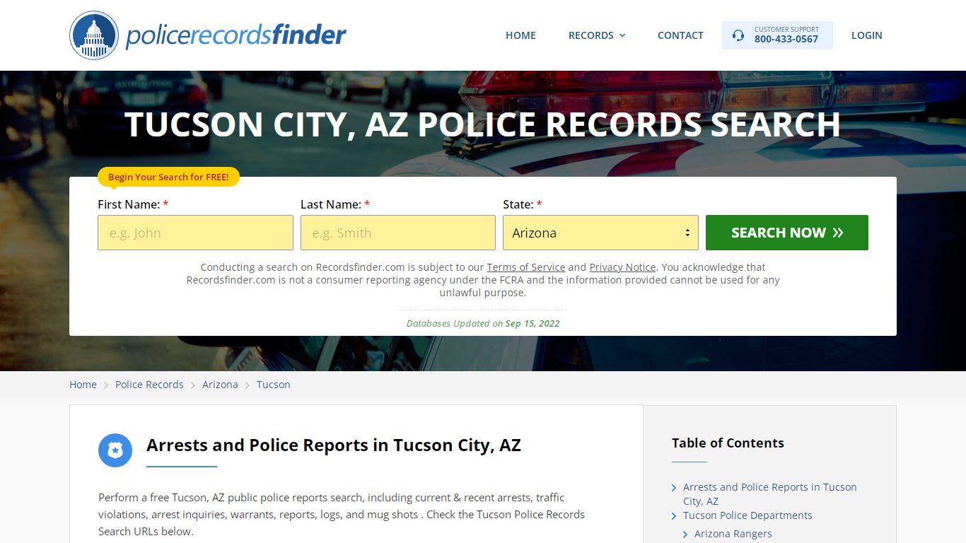 Tucson, Pima County, AZ Police Reports & Police Department Records