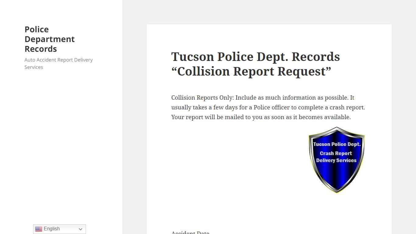 Tucson Police Dept. Records “Collision Report Request”
